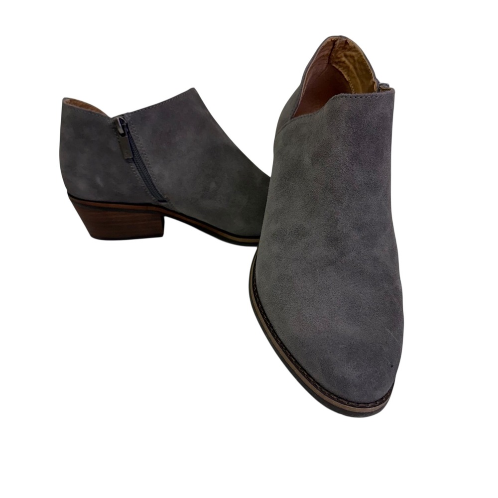 Lucky Brand‎ Frankela Grey Suede Ankle Booties Block Heel Zip Women US 8.5